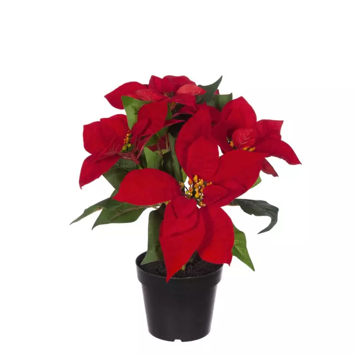 Planta poinsettia artificial roja maceta 33 · Navidad