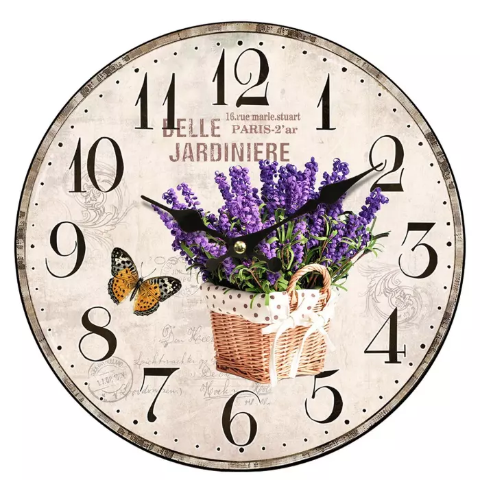 Reloj pared madera lavanda mariposa 34 · Dercoració y complementos