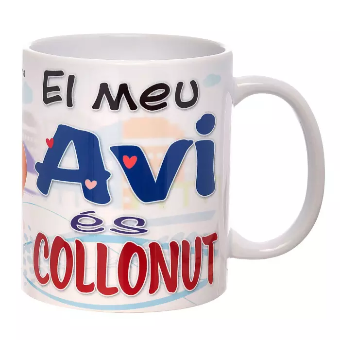 Taza con mensaje El meu avi és collonut