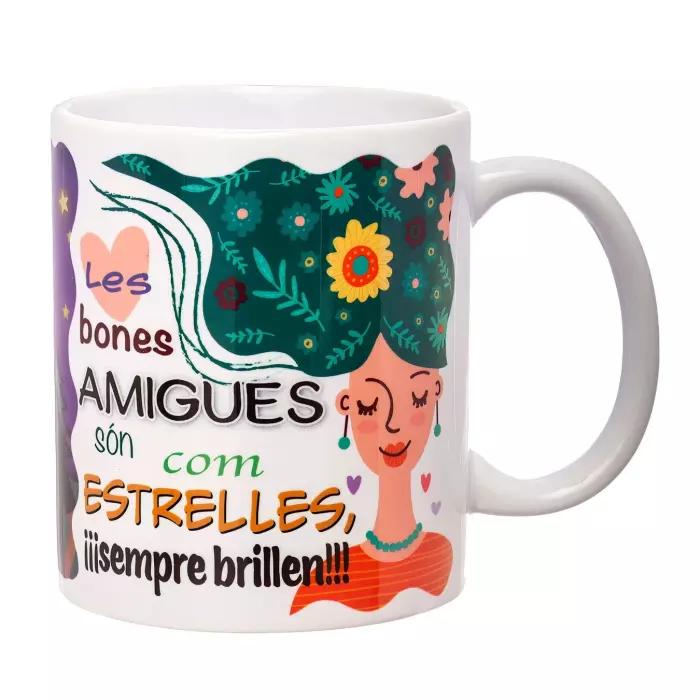 Taza con mensaje Les bones amigues són com estrelles Sempre brillen