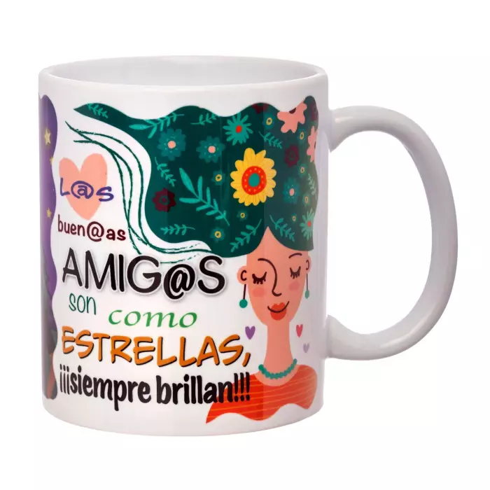 Taza con mensaje Las buenas amigas son como estrellas Siempre brillan