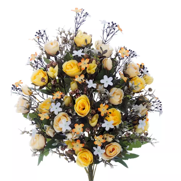 Ramo mini rosas artificiales amarillas 50. Ramos flores artificiales  cementerio