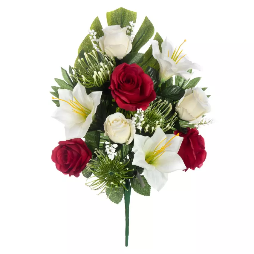 Ramos artificiales. Ramo artificial flores rosas rojas con anthuriums y  liliums - La Llimona 