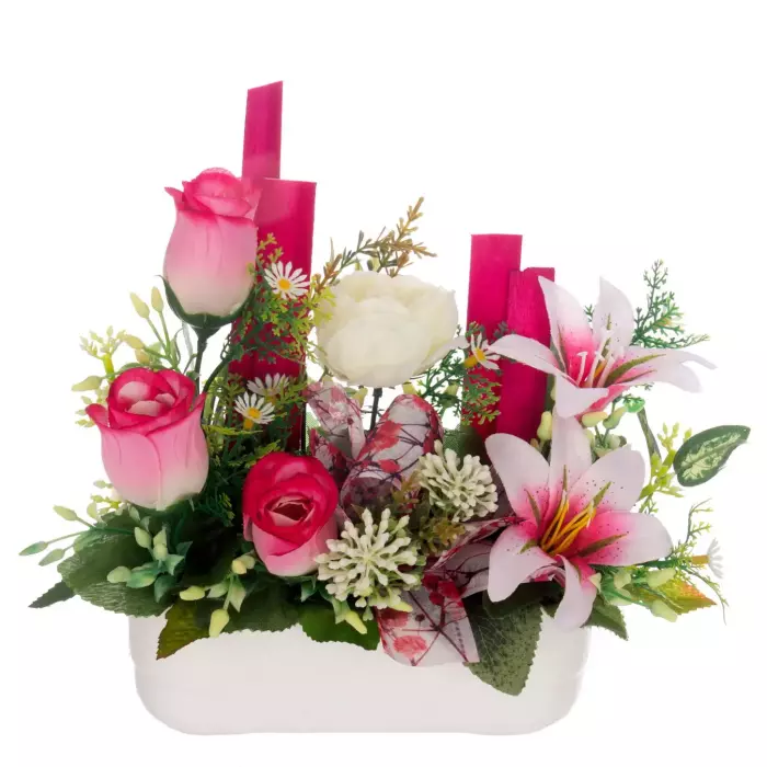 Arreglos florales - Jardinera cerámica rosas artificiales rosadas 19 - La  Llimona 