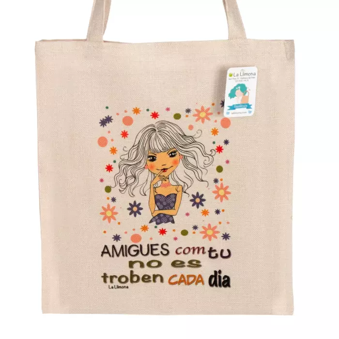 Tote bag 'Amigues com tu'. Bolsa de asas. Bolsas multiusos