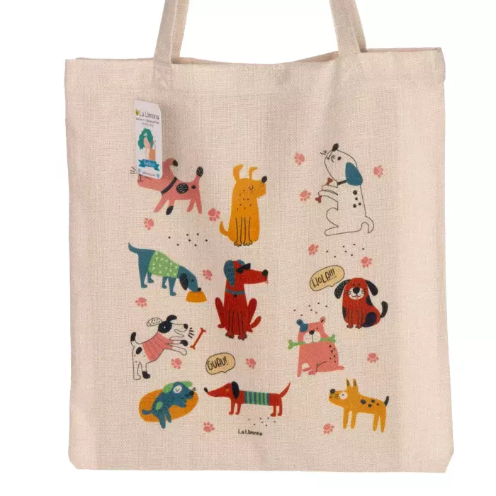 Tote bag 'Perros divertidos'. Bolsa de asas. Bolsas multiusos