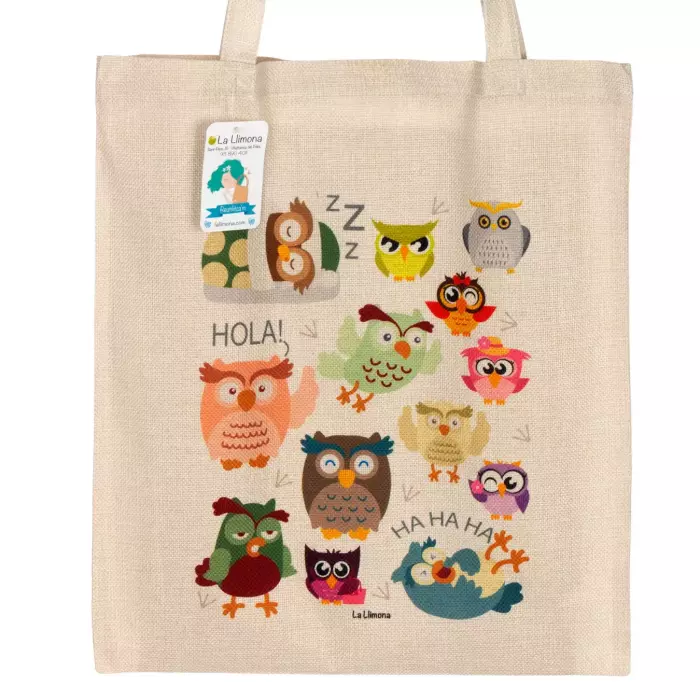 Tote bag 'Búhos divertidos'. Bolsa de asas. Bolsas multiusos