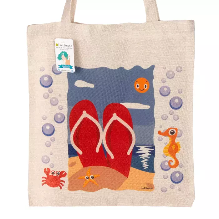 Tote bag 'Sandalias Playa'. Bolsa de asas. Bolsas multiusos