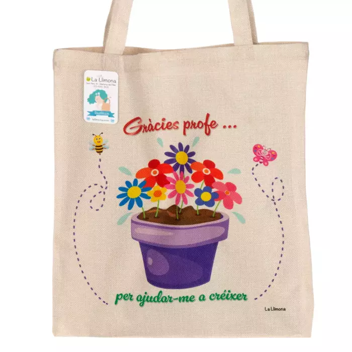 Tote bag 'Gràcies profe'. Bolsa de asas. Bolsas multiusos