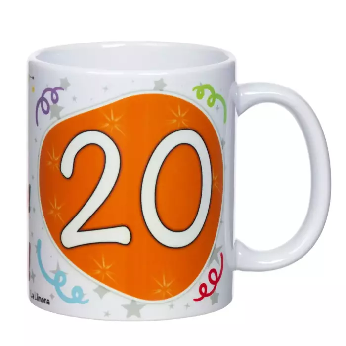 Taza aniversario 20 años catalán. Tazas con mensaje.