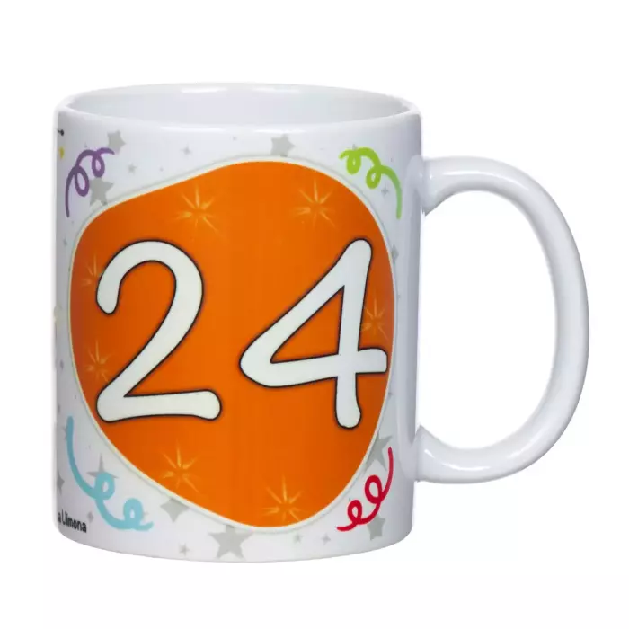 Taza aniversario 24 años catalán. Tazas con mensaje.