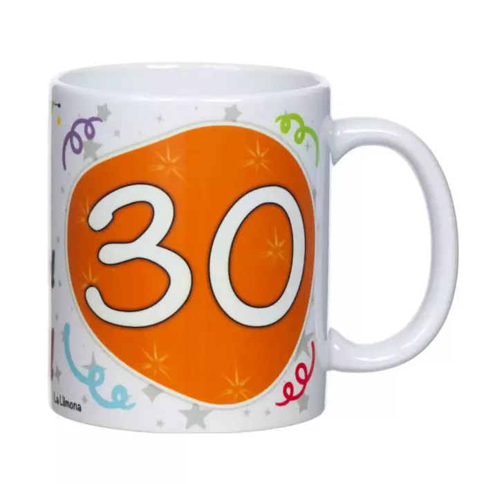 Taza aniversario 30 años catalán. Tazas con mensaje.