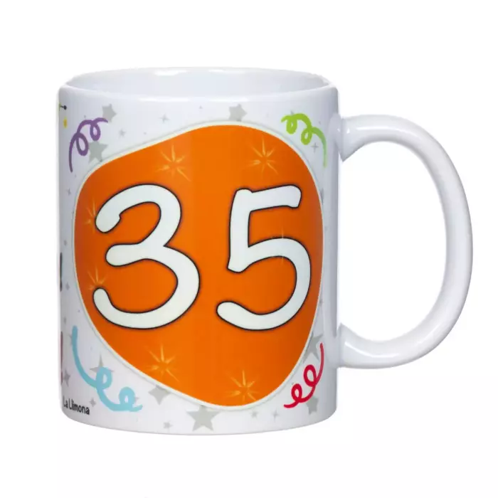 Taza aniversario 35 años catalán. Tazas con mensaje.