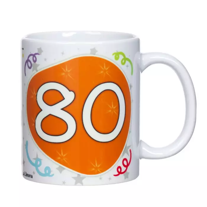 Taza aniversario 80 años catalán. Tazas con mensaje.