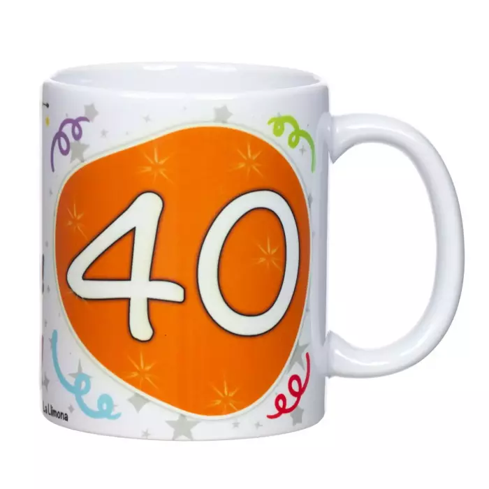 Taza aniversario 40 años castellano. Tazas con mensaje.