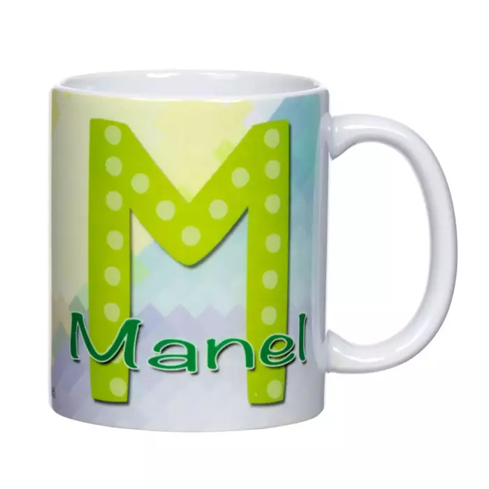 Taza con inicial y nombre 'Manel'