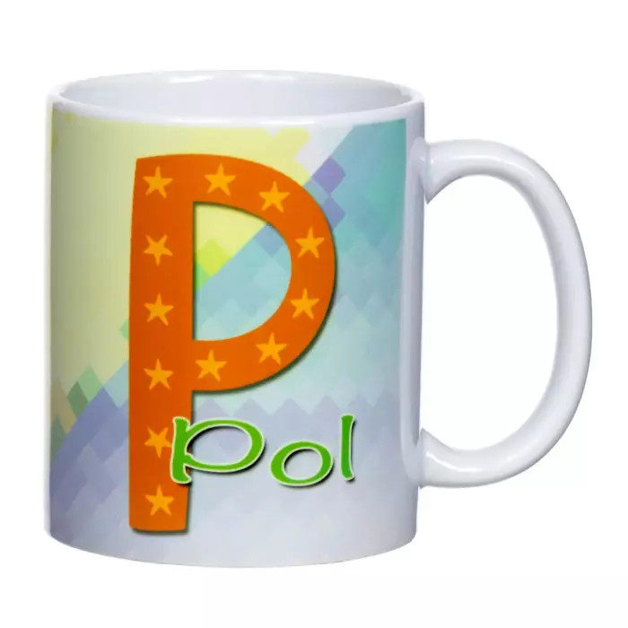 Taza con inicial y nombre 'Pol'