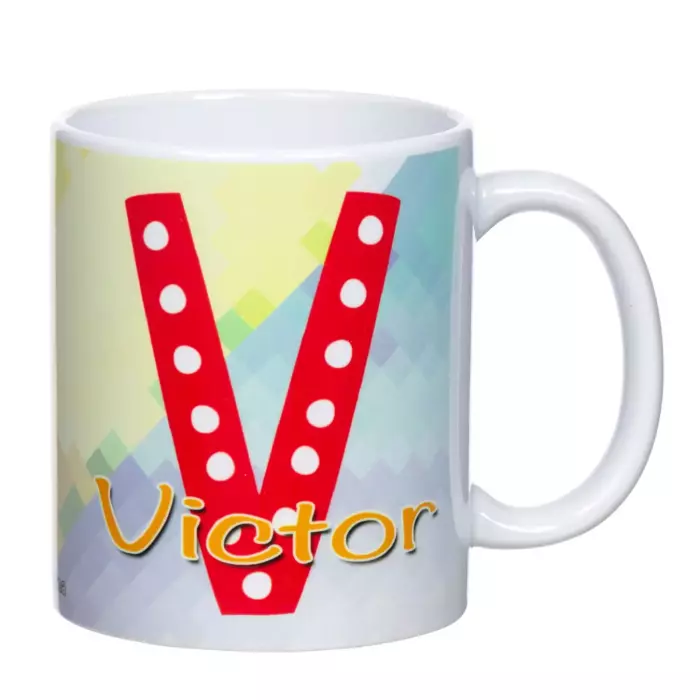 Taza con inicial y nombre 'Victor'