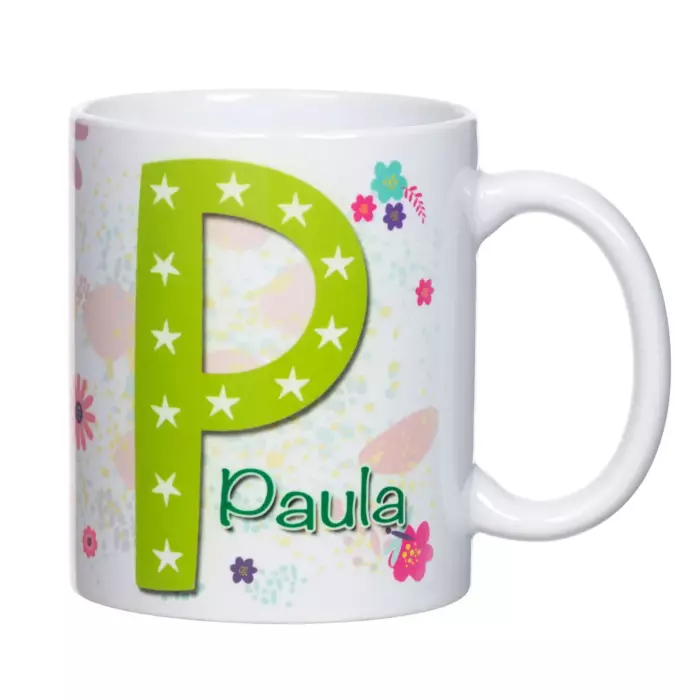 Taza con inicial y nombre 'Paula'