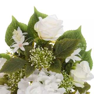 Ramo hortensias y rosas artificiales blancas 50. Ramos flores artificiales  cementerio