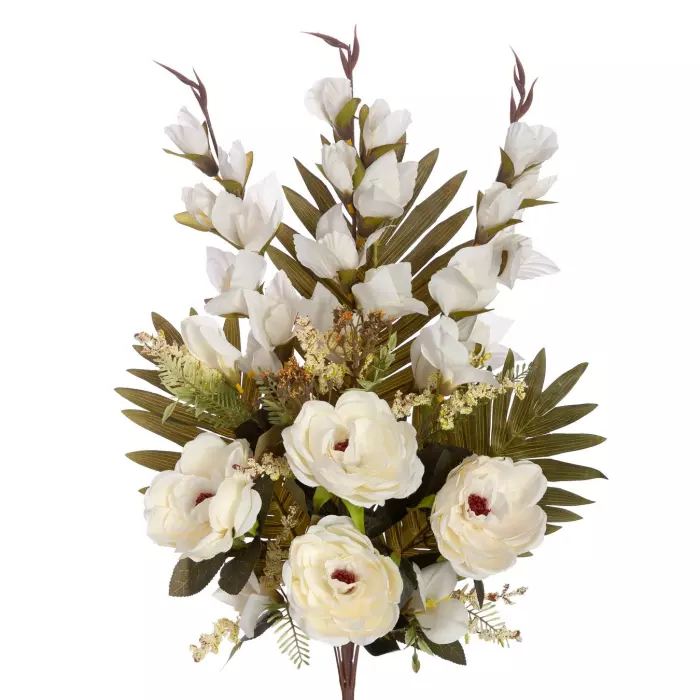 Ramo gladiolos y magnolias artificiales blancas 65. Ramos flores  artificiales cementerio